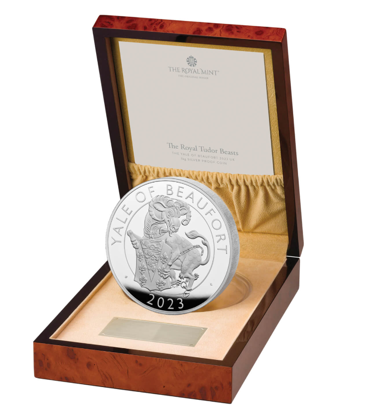 The Royal Mint 1 kg stříbrná mince Yale of Beaufort - Royal Tudor Beasts 2023 PROOF - Royal Mint