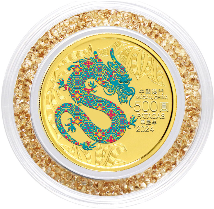 Singapore Mint Zlatá mince 1/2 oz lunární rok Draka 2024 PROOF - Macao