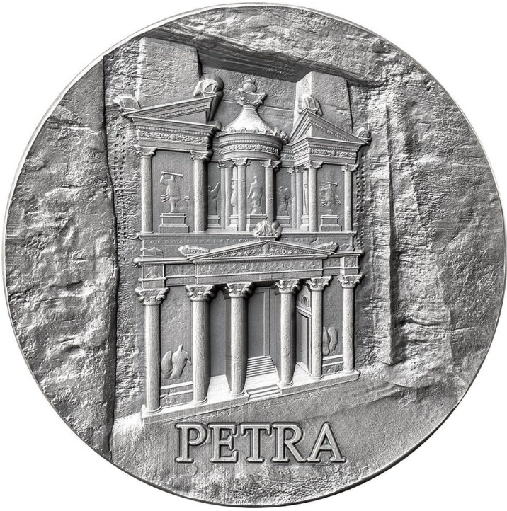 5 oz stříbrná mince Petra skalní město 2024, Starožitné provedení, high relief - XXI Mint