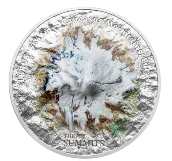 5 oz stříbrná mince Seven Summits - Elbrus - BU, High Relief 2021 - CIT Coin Invest