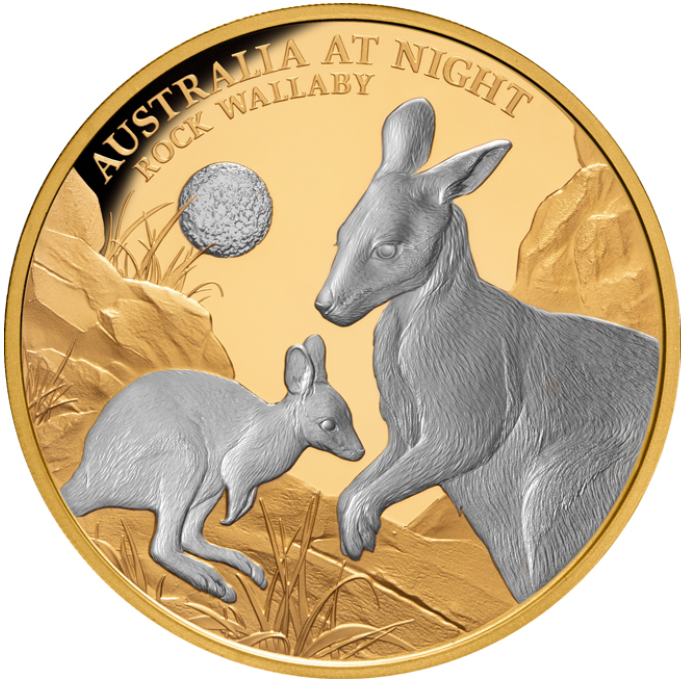 1 oz zlatá mince Australia at Night - Rock Wallaby (Klokan skalní) 2024 PROOF Niue