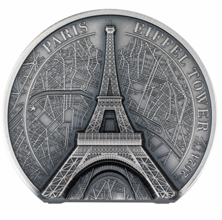 Stříbrná mince 2 oz Eiffelova věž 2024 Proof Antique Finish High Relief - CIT Coin Invest