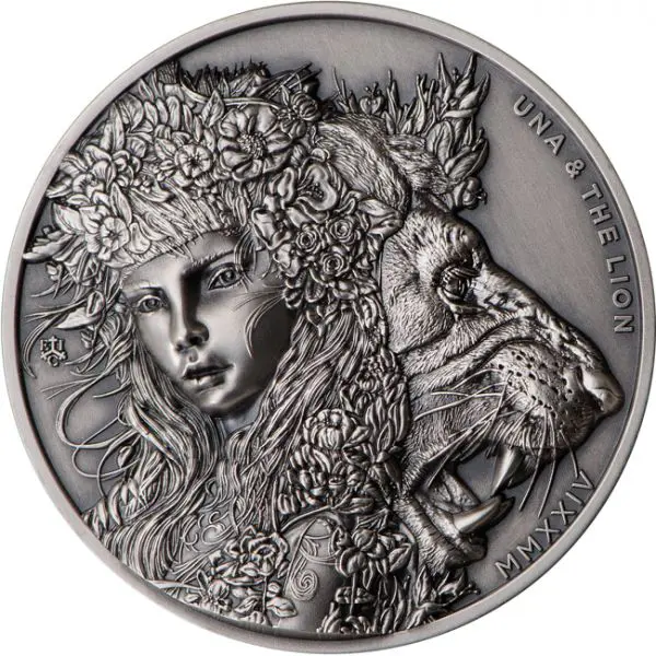 2 oz stříbrná mince UNA & LEV 2024 Starožitné provedení, High Relief - Svatá Helena