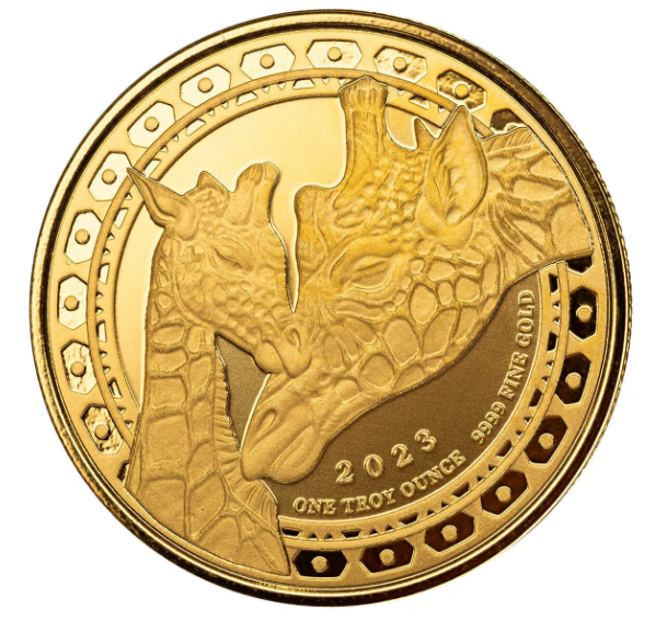 1 oz zlatá mince Žirafa - Rovníková Guinea 2023 PROOF - Scottsdale Mint
