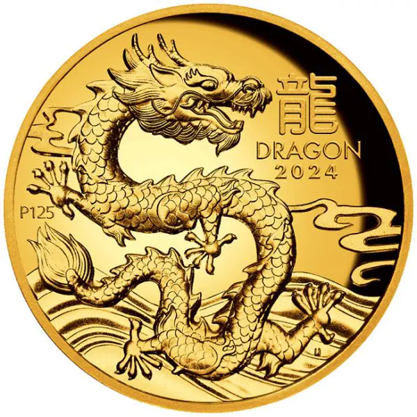 The Perth Mint 1 oz zlatá mince Lunar III Rok Draka 2024 PROOF, HIGH RELIEF – Perth Mint
