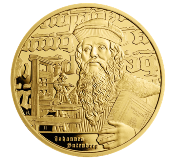 1 oz zlatá mince JOHANNES GUTENBERG 2024 - ICONS OF INSPIRATION - BU - Niue
