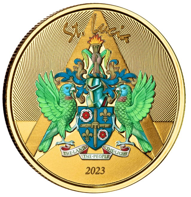 1 oz zlatá mince EC8 St. Lucia 2023 PROOF, barevné provedení - Scottsdale Mint