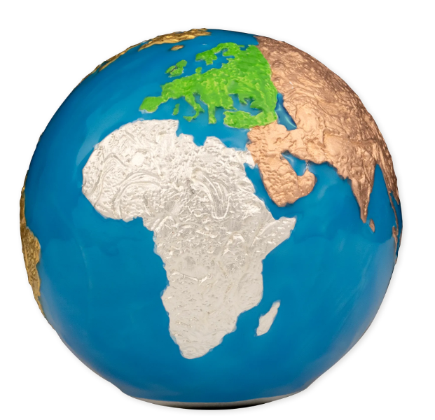 Stříbrná sférická mince 5 oz Blue Marble pozlacená - planeta Země svítící ve tmě 2024 BU - Barbados