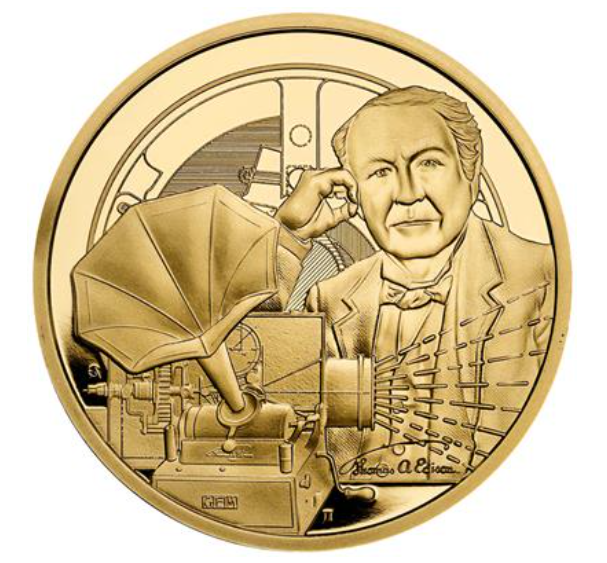 1 oz zlatá mince THOMAS EDISON 2023 - ICONS OF INSPIRATION - BU - Niue