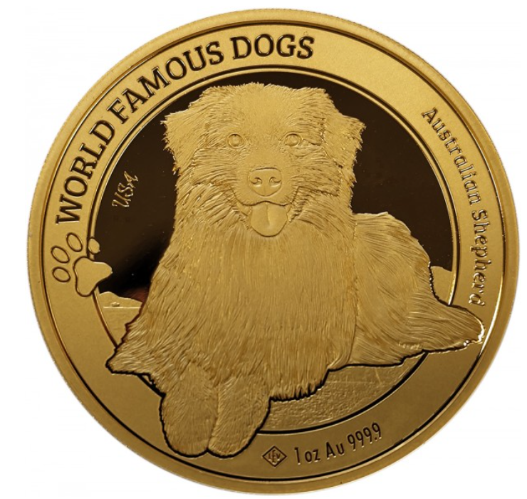 1 oz zlatá mince World Famous Dogs - Australský ovčák 2024 BU Leipziger Edelmetallverarbeitung
