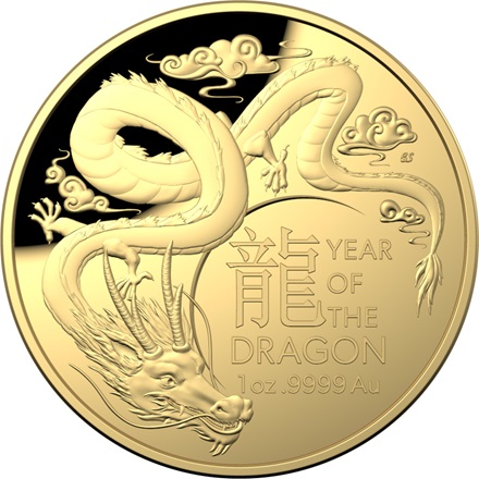 The Royal Australian Mint 1 oz zlatá mince Lunar Rok Draka 2024 Proof, oblouková ražba – Royal Australian Mint