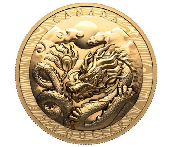 Zlatá mince 188g lunární rok Draka 2024 PROOF, oboustranný Ultra High Relief - Royal Canadian Mint