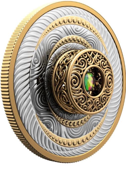 20,86g stříbrná mince Dancing Ammolite - AIR Elements of Nature 2024 PROOF, drahokam - Royal Canadian Mint