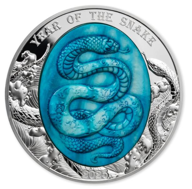 Solomon Islands 5 oz stříbrná mince série "Mother of Pearl" - Lunární rok Hada 2025 Proof, perleť - Šalamounovy ostrovy
