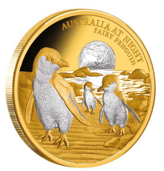1 oz zlatá mince Australia at Night - Fairy Penguin (tučnák nejmenší) 2024 PROOF Niue