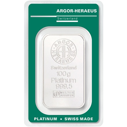 Platinový investiční slitek 100 g ARGOR-HERAEUS nebo ostatní LPPM certifikovaní producenti (např. Valcambi, PAMP, Heraeus)