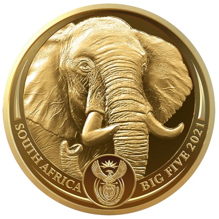 Zlatá mince 1 oz Slon Big Five Serie II Proof – Leštěný povrch – 2021 – South African Mint