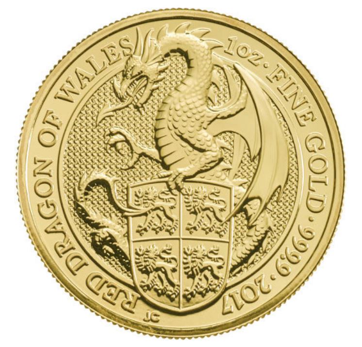 The Royal Mint 1 oz zlatá mince The Red Dragon - The Queen's Beasts 2017 Royal Mint