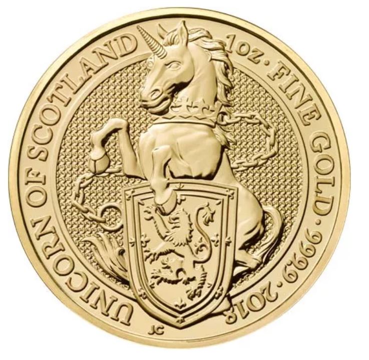The Royal Mint 1 oz zlatá mince Unicorn - The Queen's Beasts 2018 Royal Mint