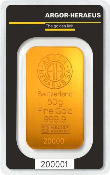 Zlatý investiční slitek 50g ARGOR-HERAEUS