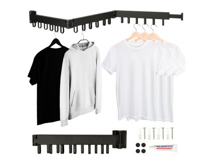 Suszarka na pranie wieszak scienny nascienny skladany teleskopowy czarny 18 haczykow 123cm 165768