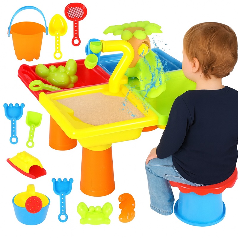 Vodný hrací stolík 2 v 1 s pieskoviskom a doplnkami