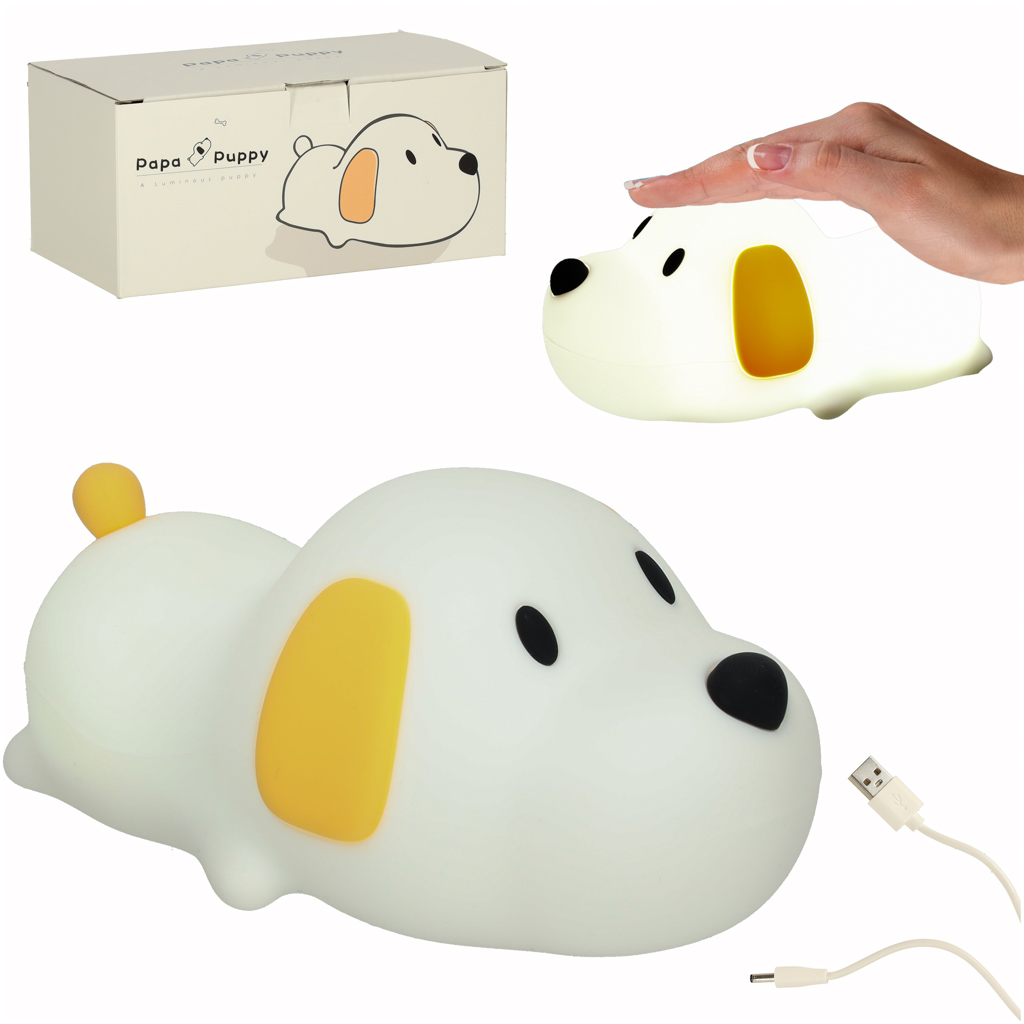 Silikónové nočné svetlo biele RGB pes leží