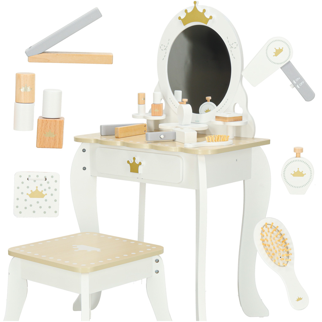 Detský drevený toaletný stolík s doplnkami biely