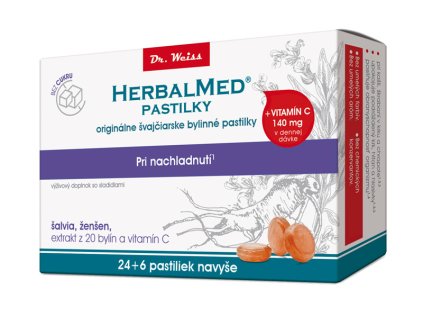 HerbalMed pastilky Dr. Weiss BEZ CUKRU – šalv., ženš., vit.C 24+6 past.