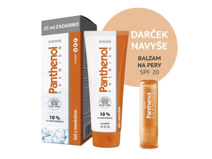 Panthenol 10% SWISS PREMIUM gél s mentolom 100+25 ml ZADARMO  + DARČEK Panthenol balzam na pery SPF20