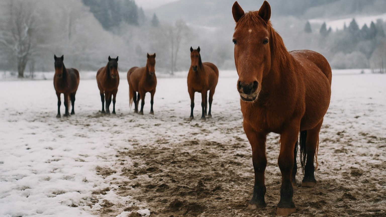Zimní péče koně venku