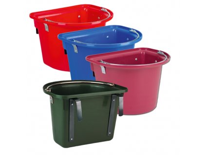 Kbelík pro koně, 12 l, závěsný s pevnými kovovými držáky - modrý