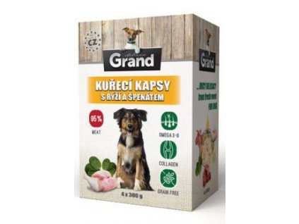 GRAND kaps. deluxe pes kuřecí s rýží a špenát. 4x300g