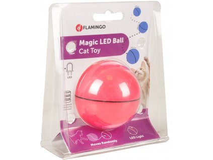 Flamingo Interaktivní hračka pro kočky míček s LED růžový průměr 6cm
