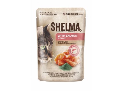 SHELMA Cat losos se spirulinou v omáčce, kapsa 85 g
