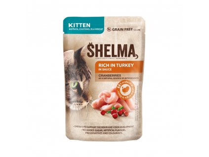 SHELMA Cat Kitten krůta a brusinka v omáčce, kapsa 85 g