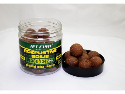 Jet Fish Legend Range Rozpustné boilie KOŘENĚNÝ TUŇÁK BROSKEV 24mm 250ml