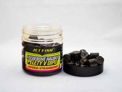 Jet Fish Feederové halibut pelety v dipu JAHODA 12mm 120g