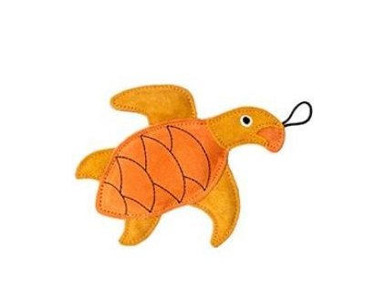 Hračka pes LEATHER TURTLE kůže,oranžová 21cm Kiwi