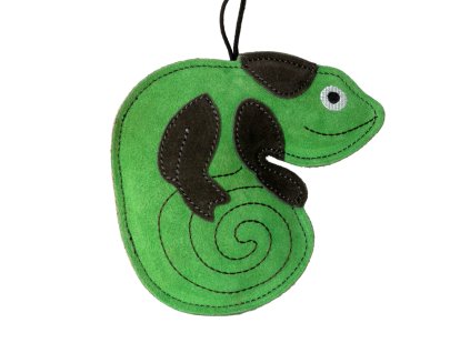Hračka pes LEATHER CHAMELEON kůže,zelená 16cm Kiwi