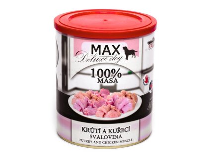 MAX Deluxe Dog krůtí a kuřecí svalovina, konzerva 800 g