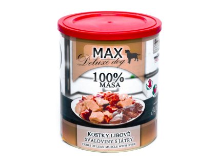 MAX Deluxe Dog kostky libové svaloviny s játry, konzerva 800 g