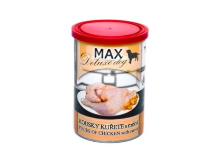MAX Deluxe Dog kousky kuřete s mrkví, konzerva 400 g