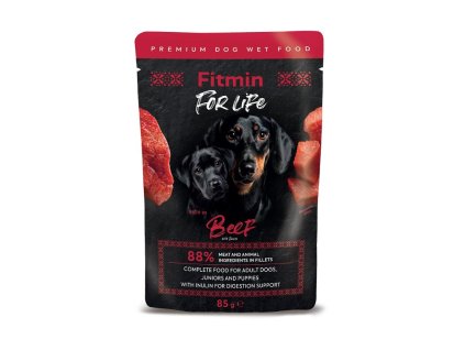 Fitmin For Life Dog pouch adult puppy beef with inulin 85 g