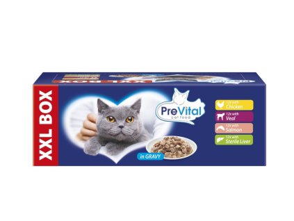 PreVital kočka Gigabox mix příchutí v omáčce, kapsa 100 g (48 pack)