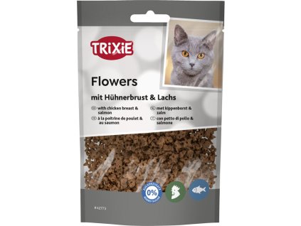 Pochoutka FLOWERS kuř.prsa a losos pro kočky 50g TR