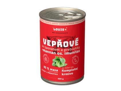Louie Dog konz Vepřové se špenátem a prebiotiky 400g