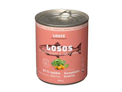 Louie Dog konzerva Losos s rakytníkem špenátem a prebiotiky 800g
