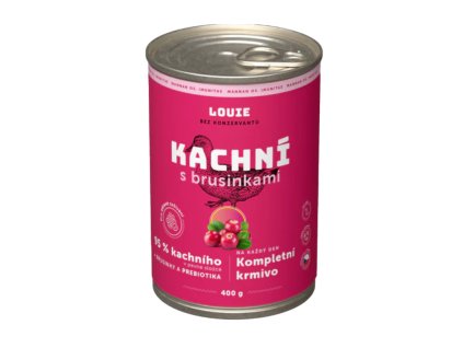 Louie Dog konzerva Kachní s brusinkami a prebiotiky 400g