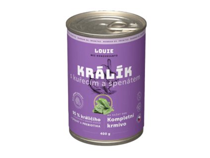 Louie Dog konzerva Králík s kuřecím špenátem prebiotiky 400g